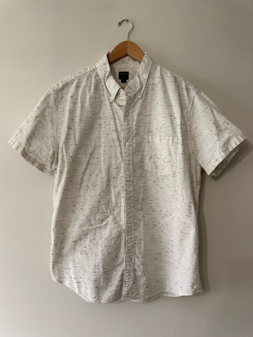J.Crew Short Sleeve Button Down Shirt XL White Speckled Casual